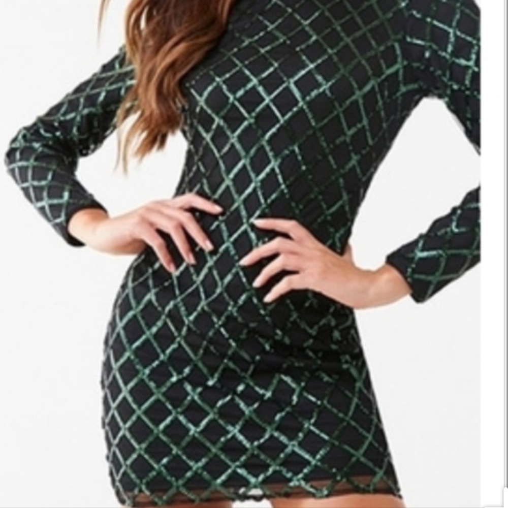 Black Bodycon with Green Sequin Dress